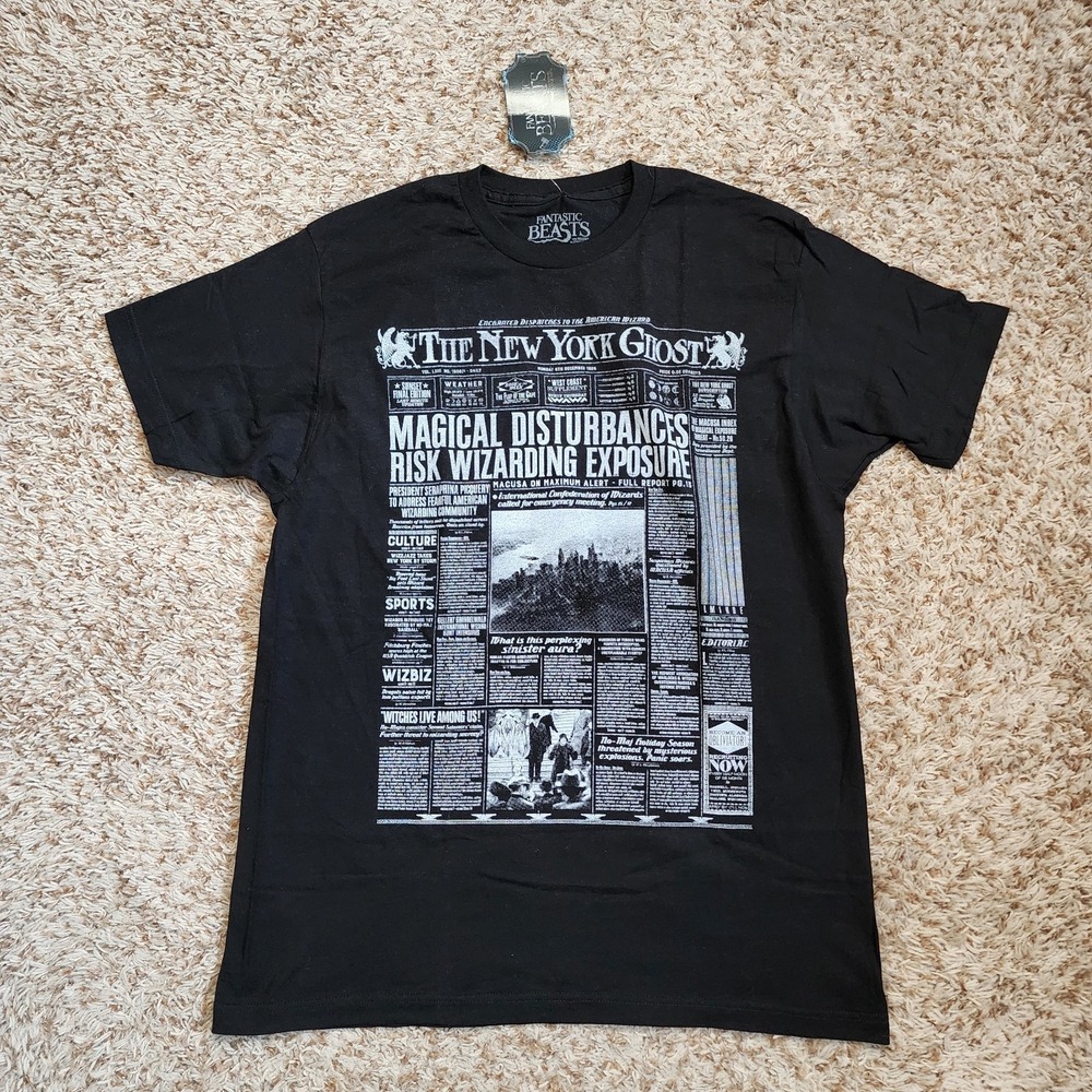 New Fantastic Beasts and‎ Where To Find Them Men Sz L Short Sleeve Newspaper